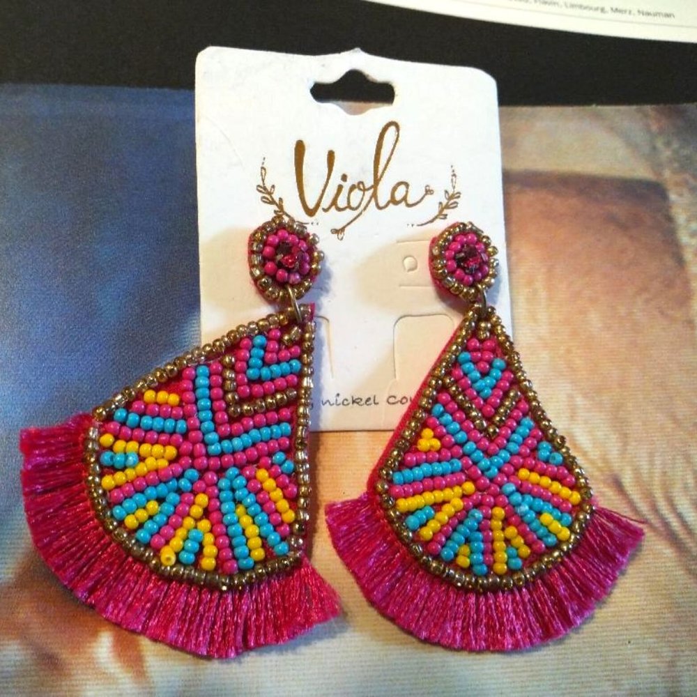 Viola Handcrafted Beaded Tassel Earrings